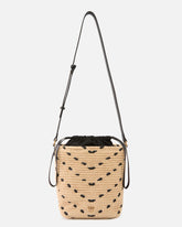 Borsa a tracolla piccola Bucket Mini in rafia con motivo chevron - | Pinko