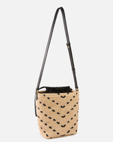 Borsa a tracolla piccola Bucket Mini in rafia con motivo chevron - Multicolor Giallo-Nero | Pinko