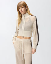Felpa cropped traforata con bande - | Pinko