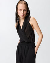 Langer Jumpsuit mit Kapuze und Transparenzen - | Pinko