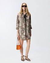 Abito corto con stampa snake e nastri sullo scollo - | Pinko