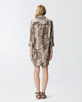 Abito corto con stampa snake e nastri sullo scollo - | Pinko