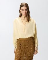 V-neck blouse with gathering - | Pinko