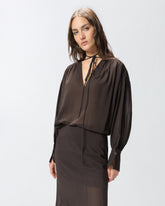 V-neck blouse with gathering - | Pinko