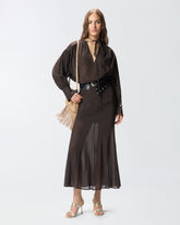 V-neck blouse with gathering - | Pinko