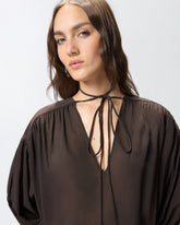 V-neck blouse with gathering - | Pinko
