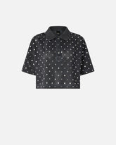 Polo cropped en maille filet à sequins miroirs - | Pinko