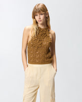 Crochet-effect top with appliqué flowers - | Pinko