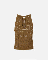 Top effetto uncinetto con fiori applicati - | Pinko