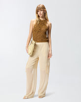 Crochet-effect top with appliqué flowers - | Pinko