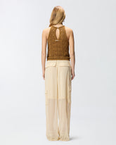 Crochet-effect top with appliqué flowers - | Pinko