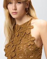 Crochet-effect top with appliqué flowers - | Pinko