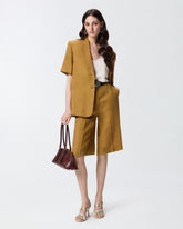 Linen Bermuda shorts with pressed pleat detail - | Pinko