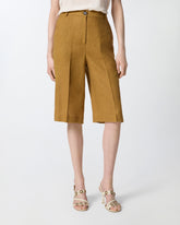 Linen Bermuda shorts with pressed pleat detail - | Pinko