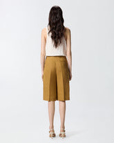 Linen Bermuda shorts with pressed pleat detail - | Pinko