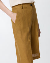 Linen Bermuda shorts with pressed pleat detail - | Pinko