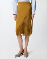 Gonna a portafoglio longuette con frange - | Pinko