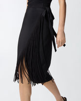 Calf-length wrap skirt with fringing - | Pinko
