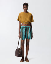 Cropped T-shirt with lace and Texan details - | Pinko