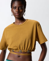 Cropped T-shirt with lace and Texan details - | Pinko