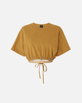 Cropped T-shirt with lace and Texan details - | Pinko
