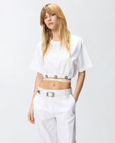 Cropped T-shirt with lace and Texan details - | Pinko