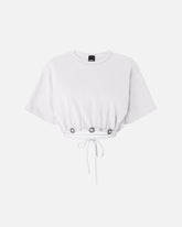 Cropped T-shirt with lace and Texan details - | Pinko