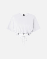 Cropped T-shirt with lace and Texan details - | Pinko