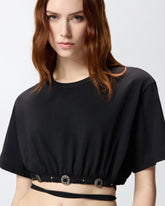 Camiseta corta con cordón y detalles texanos - | Pinko