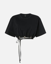 T-shirt cropped à lacet et détails western - | Pinko