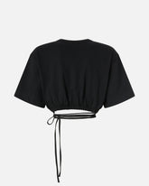 Cropped T-shirt with lace and Texan details - | Pinko