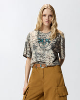 T-shirt cropped con stampa snake e Love Birds - Multicolor Beige-Nero | Pinko