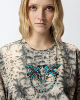 T-shirt cropped con stampa snake e Love Birds - Multicolor Beige-Nero | Pinko