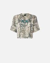 T-shirt cropped con stampa snake e Love Birds - Multicolor Beige-Nero | Pinko
