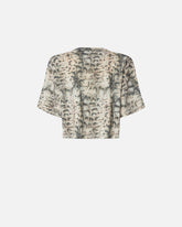 Cropped T-shirt with snake print and Love Birds - Multicolor Beige-Black | Pinko