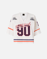 T-shirt over in jersey con stampa grafica e dettagli sporty - | Pinko