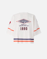 T-shirt cropped con scollo a V e patch logate - Bianco | Pinko
