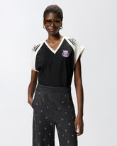 T-shirt with V-neck and branded patches - | Pinko