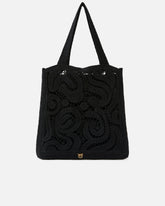 Medium shopper bag in geometric crocheted fabric - | Pinko
