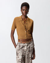 Cardigan cropped a mezza manica con colletto - | Pinko