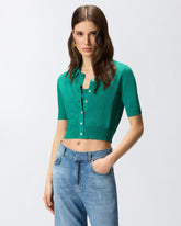 Cardigan cropped a mezza manica con colletto - | Pinko