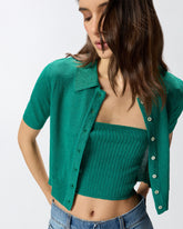 Cardigan cropped a mezza manica con colletto - | Pinko
