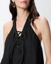 Lightweight top with laces and Texan details - | Pinko