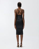 Shiny midi dress with crossed shoulder straps - | Pinko