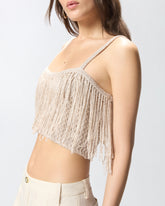 Crop top in maglia con frange - | Pinko