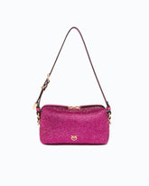 Borsa bauletto a tracolla mini effetto suede full strass - Rosa | Pinko