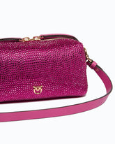 Borsa bauletto a tracolla mini effetto suede full strass - Rosa | Pinko