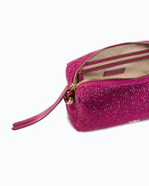 Borsa bauletto a tracolla mini effetto suede full strass - Rosa | Pinko