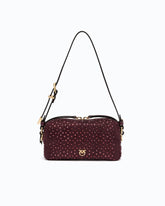 Fully rhinestoned mini suede-effect crossbody Boston bag - Dark Red | Pinko