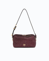 Fully rhinestoned mini suede-effect crossbody Boston bag - Dark Red | Pinko